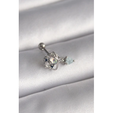 316L Çelik Gümüş Renk Zirkon Taşlı Sallantı Kalp Detay Tragus Piercing