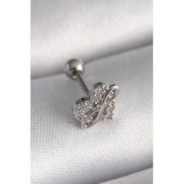 316L Çelik Gümüş Renk Zirkon Taşlı Sonsuzluk Detay Tragus Piercing