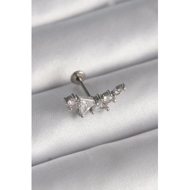 316L Çelik Gümüş Renk Zirkon Taşlı Tragus Piercing