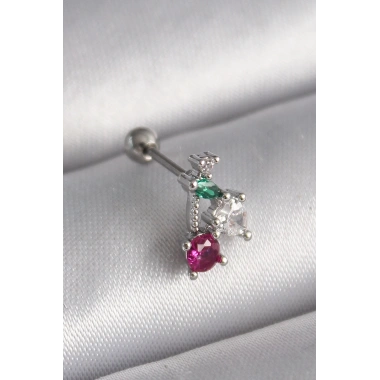 316L Çelik Gümüş Renk Zirkon Taşlı Tragus Piercing