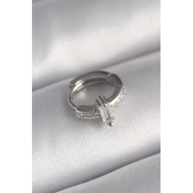 316L Çelik Gümüş Renk Zirkon Taşlı Tragus Piercing