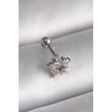 316L Çelik Gümüş Renk Zirkon Taşlı Yıldız Model Tragus Piercing