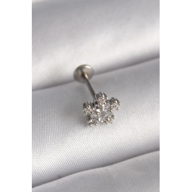 316L Çelik Gümüş Renk Zirkon Taşlı Yıldız Model Tragus Piercing