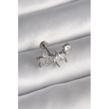 316L Çelik Gümüş Renk Zirkon Taşlı Yıldız Model Tragus Piercing