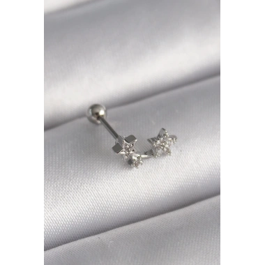 316L Çelik Gümüş Renk Zirkon Taşlı Yıldız Tragus Piercing