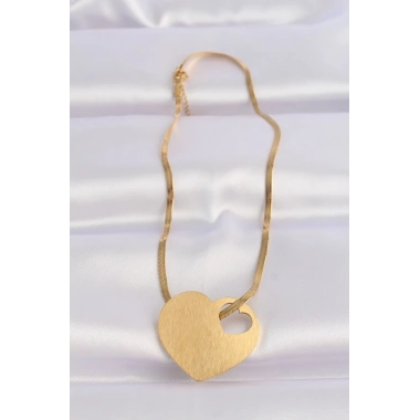 316L Çelik İtalyan Zincir Altın Renk Düz Plaka Kalp Kolye