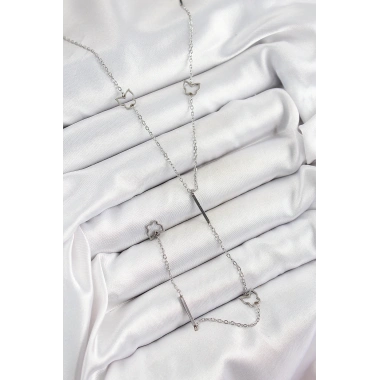 316L Çelik Kelebek Figürlü Y Model Gümüş Renk Kadın Kolye