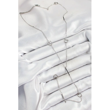 316L Çelik Kelebek Figürlü Y Model Gümüş Renk Kadın Kolye