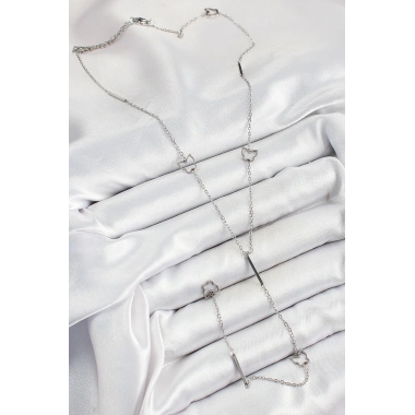 316L Çelik Kelebek Figürlü Y Model Gümüş Renk Kadın Kolye