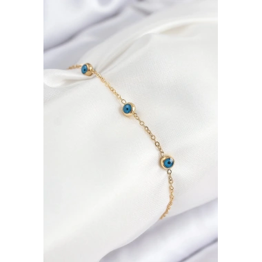 316L Çelik Nazar Boncuğu Model Gold Renk Kadın Bileklik