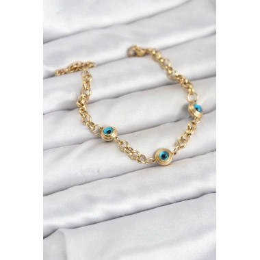 316L Çelik Nazar Model Gold Renk Kadın Bileklik