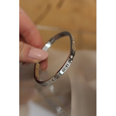 316L Çelik Roma Rakamlı Silver Renk Bilezik Kelepçe