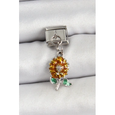 316L Çelik Sallantılı Ayçiçeği Model Gümüş Renk Nomination Charm