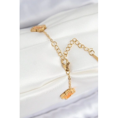 316L Çelik Sedefli Turuncu Gold Renk Yonca Kadın Bileklik