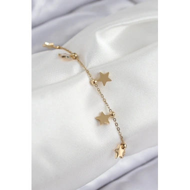 316L Çelik Sıralı Yıldız Model Gold Renk Kadın Bileklik