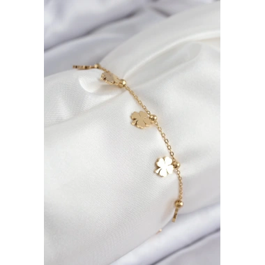 316L Çelik Sıralı Yonca Model Gold Renk Kadın Bileklik