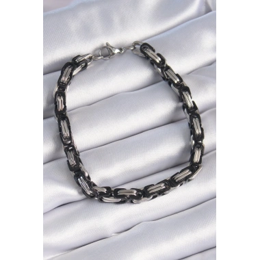 316L Çelik Siyah Gümüş Renk Kral Zincir Model Erkek Bileklik