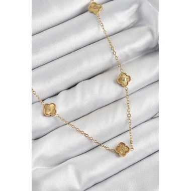 316L Çelik Yonca Model Gold Renk Kadın Kolye