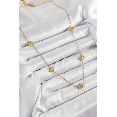 316L Çelik Yonca Model Gold Renk Kadın Kolye