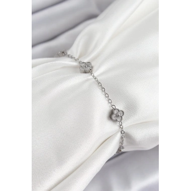 316L Çelik Yonca Model Gümüş Renk Kadın Bileklik