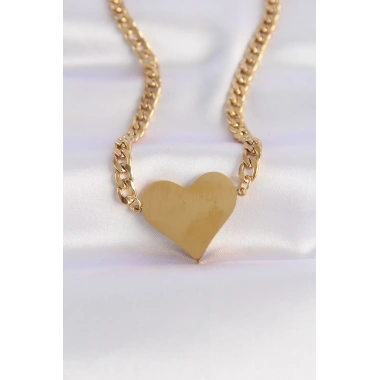 316L Çelik Zincir Altın Renk Düz Plaka Kalp Kolye