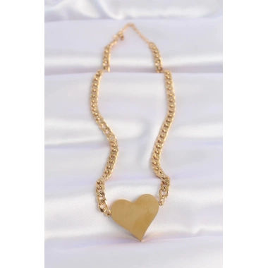 316L Çelik Zincir Altın Renk Düz Plaka Kalp Kolye