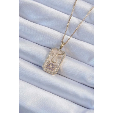 316L Çelik Zincir Altın Renk Lila Zirkon Taşlı Tarot Kolye