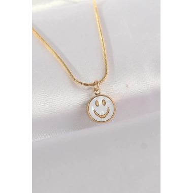 316L Çelik Zincir Altın Renk Mermer Desenli Minimal Smile Kolye