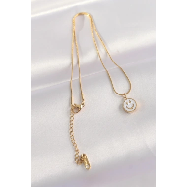 316L Çelik Zincir Altın Renk Mermer Desenli Minimal Smile Kolye