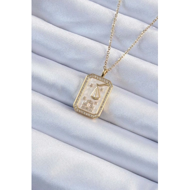 316L Çelik Zincir Altın Renk Zirkon Taşlı Çerçeveli Tarot Kolye