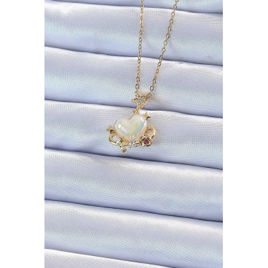 316L Çelik Zincir Altın Renk Zirkon Taşlı Gezegen Görünümlü Kalp Kolye