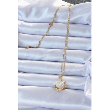 316L Çelik Zincir Altın Renk Zirkon Taşlı Gezegen Görünümlü Kalp Kolye