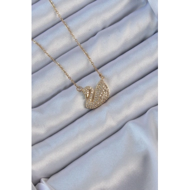 316L Çelik Zincir Altın Renk Zirkon Taşlı Kuğu Kolye