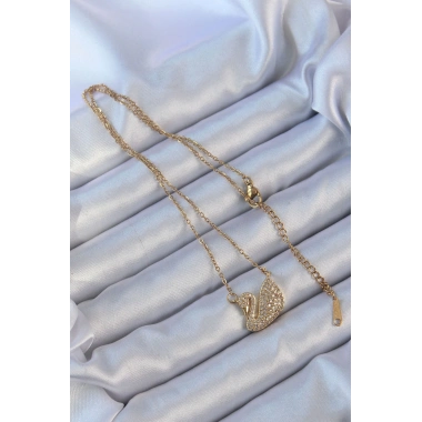 316L Çelik Zincir Altın Renk Zirkon Taşlı Kuğu Kolye