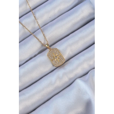 316L Çelik Zincir Altın Renk Zirkon Taşlı Kutup Yıldızlı Vintage Kolye