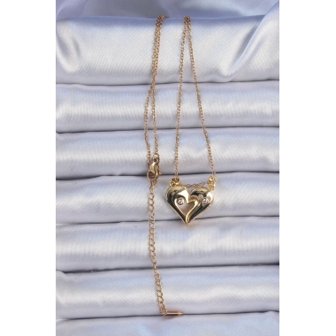 316L Çelik Zincir Altın Renk Zirkon Taşlı Mıknatıslı Kalp Kolye
