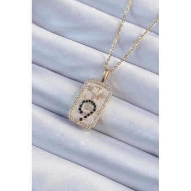 316L Çelik Zincir Altın Renk Zirkon Taşlı Minimal Papatya Figürlü Tarot Kolye