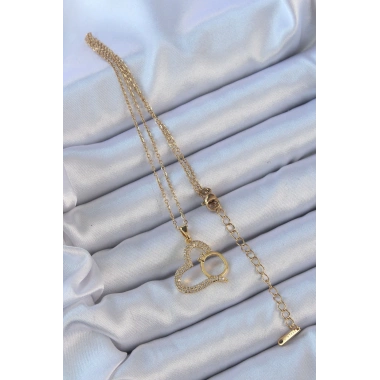 316L Çelik Zincir Altın Renk Zirkon Taşlı Yüzüklü Kalp Kolye