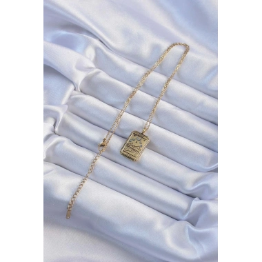 316L Çelik Zincir Eskitme Altın Renk Ay Figürlü Tarot Kolye