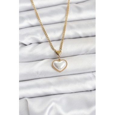 316L Çelik Zincir Gold Renk Bombeli Kalp Model Kadın Kolye