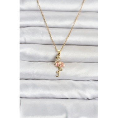 316L Çelik Zincir Gold Renk Flamingo Model Kadın Kolye