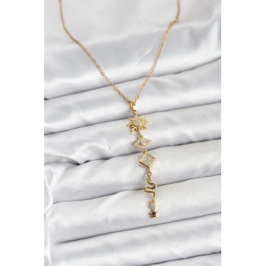316L Çelik Zincir Gold Renk Güneş ve Enerji Model Kadın Y Kolye