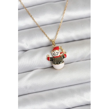 316L Çelik Zincir Gold Renk Kardan Adam Figürlü Yılbaşı Temalı Kadın Kolye