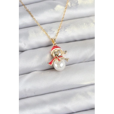 316L Çelik Zincir Gold Renk Kardan Adam Model Yılbaşı Temalı Kadın Kolye