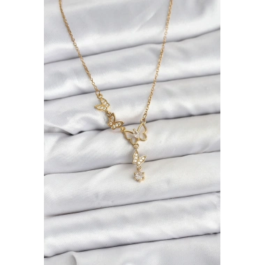 316L Çelik Zincir Gold Renk Kelebek Model Kadın Kolye