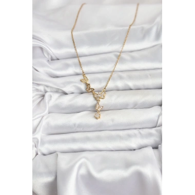 316L Çelik Zincir Gold Renk Kelebek Model Kadın Kolye