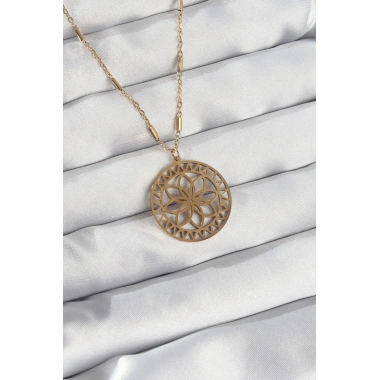 316L Çelik Zincir Gold Renk Lotus Model Kolye