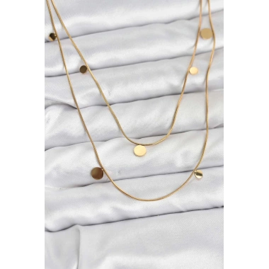 316L Çelik Zincir Gold Renk Pullu Kadın Kolye