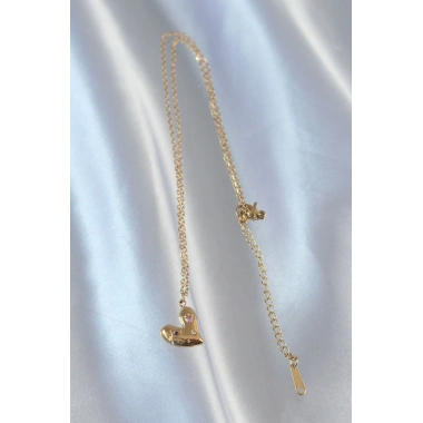 316L Çelik Zincir Gold Renk Renkli Zirkon Taşlı Kalp Kolye