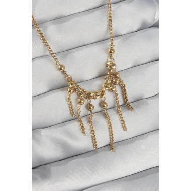 316L Çelik Zincir Gold Renk Topçuk Detay Sallantılı Zincir Kolye